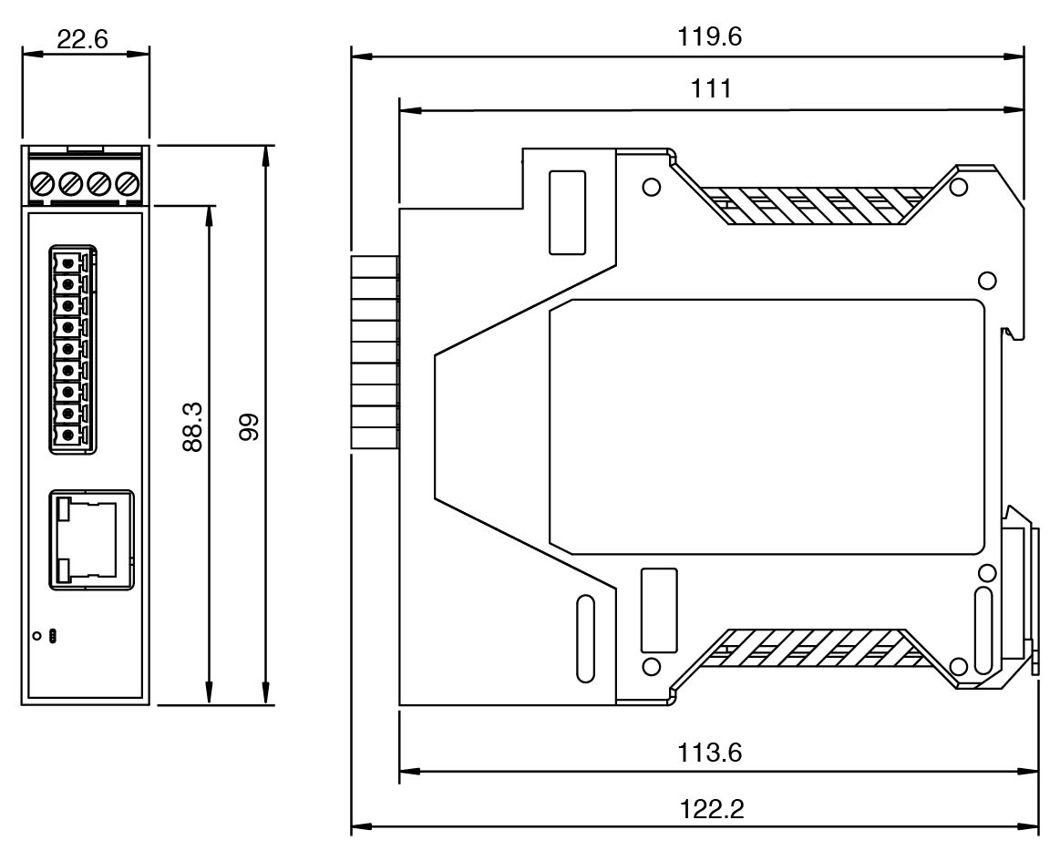 ICDM-RX/EN-ST/RJ45-DIN device dimensions