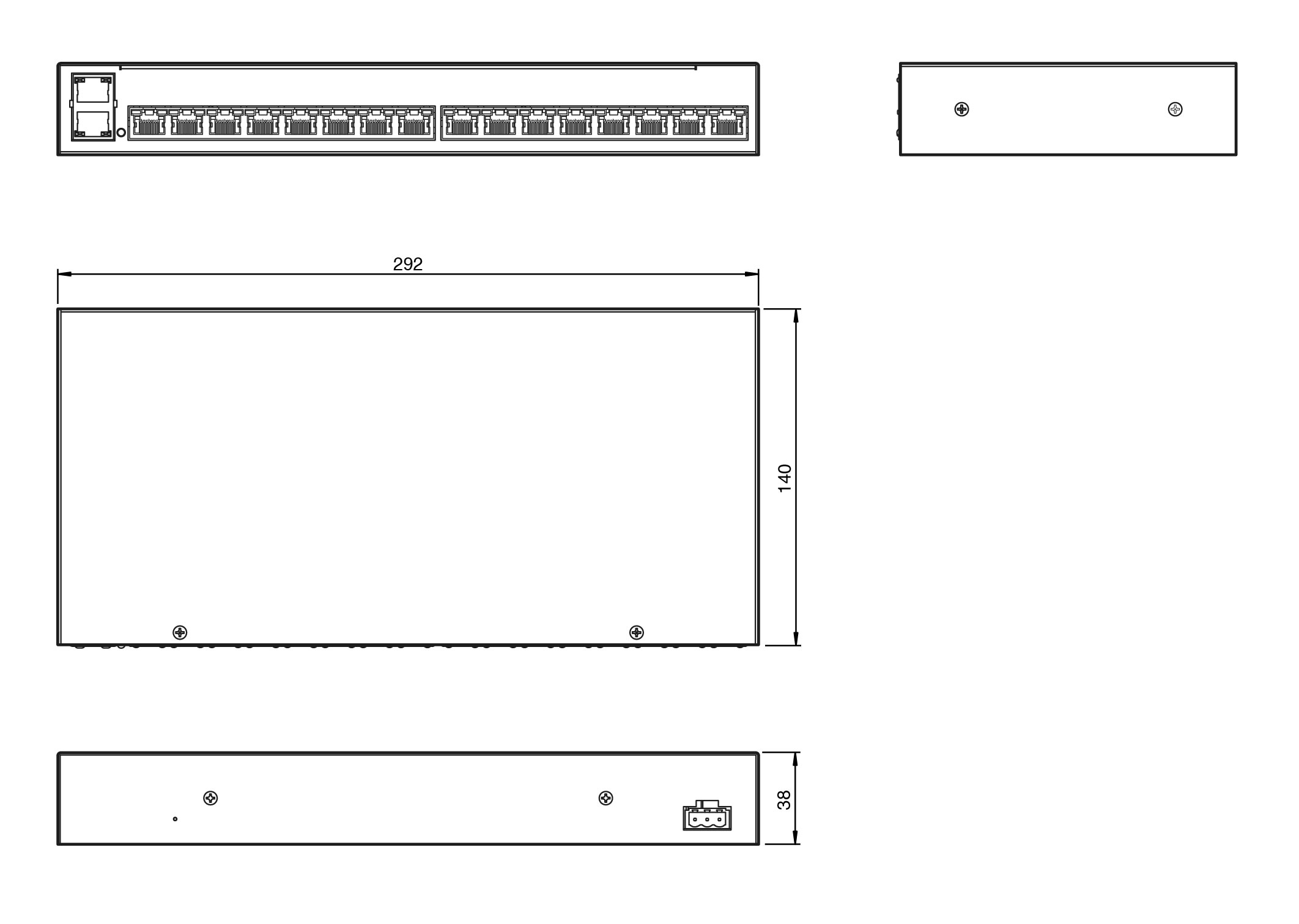 ICDM-RX/TCP-16RJ45/2RJ45-PM device dimensions