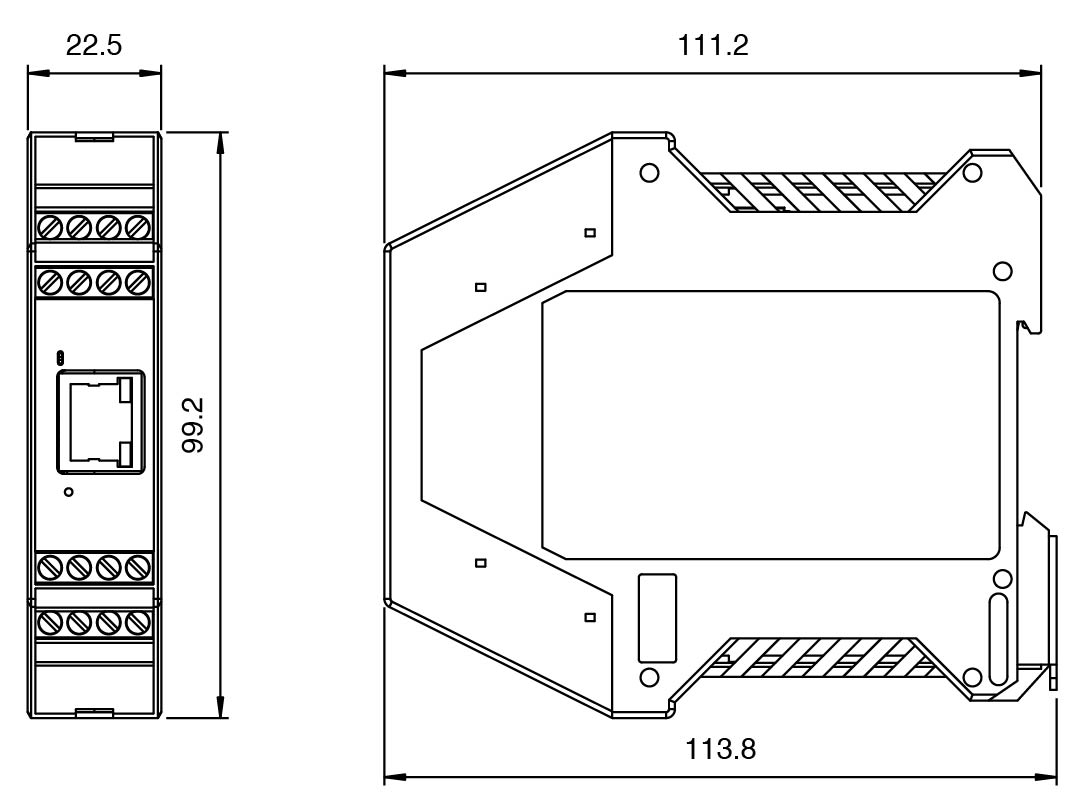 ICDM-RX/TCP-2ST/RJ45-DIN device dimensions