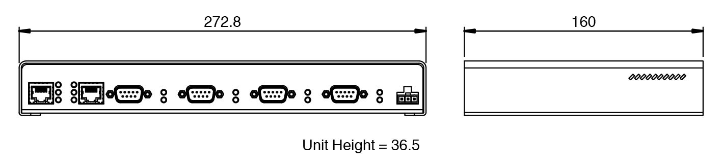 ICDM-RX/TCP-4DB9/2RJ45-PM device dimensions